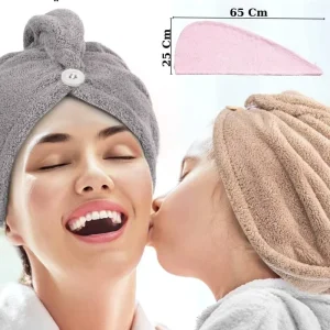 Women’s Quick-Dry Microfiber Hair Towel Button Fast Drying Turban Wrap for Curly Hair Super Absorbent Woven Techniques for