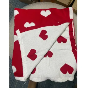 Women’s Reversible Red Heart Blanket Soft Cozy Yarn Fleece Throw Blanket Bow Tie Valentine’s Day