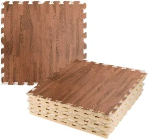 Wooden Interlocking EVA Foam Exercise Floor Mats Gym Garage Baby Play Mat Tile