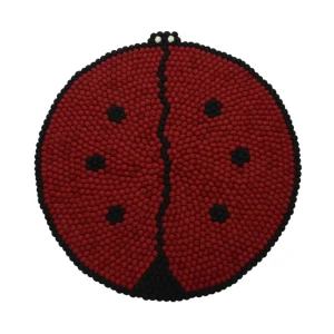 Wool Pom Pom Rug Cute Cartoon Ladybird Wool Felt Ball Floor Mat Soft Non Slip Kids Bedroom Nursery Decor Area Carpet