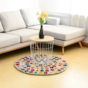 Wool Pom Pom Rug Handmade Wool Felt Ball Floor Mat Soft Sound Absorbing Non-Slip Area Carpet for Living Room Bedroom Kids Home