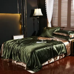 Woven 200TC Four-Piece Set Solid Color Mulberry Silk Duvet Cover Double-Sided Ice Silk Satin Bed Sheet Bed Skirt 1.8m European