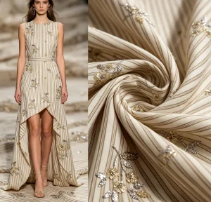 Woven 3D Tube Bead Embroidery Fabric Breathable Eco Friendly Soft Texture Bright Luster French Style Wedding