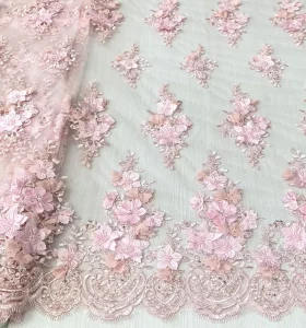 Woven Baby Wedding Dress Fabric 3D Flower Mesh Embroidered Tulle Lace Fashion Party Dress Fabric