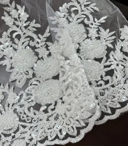 Woven Bridal Embroidery Beads Lace Tulle Fabric Double-Sided Heavyweight Plain Machine Beaded Sequins Wedding Toy