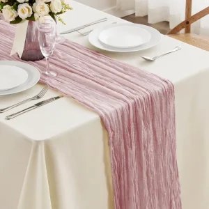 Woven Cheesecloth Gauze Rustic Wrinkle Baby Pink Table Runner Vintage for Weddings Home Hotel Use