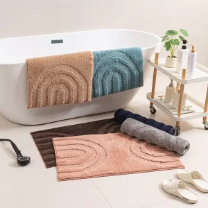 Woven Chenille Bathroom Rugs Bath Mat Super Absorbent Quick Dry Memory Foam Non Slip Washable TPR Backing