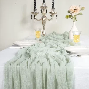 Woven Chiffon Gauze Table Runner Sage Green Cheesecloth Wedding Party Table Runner
