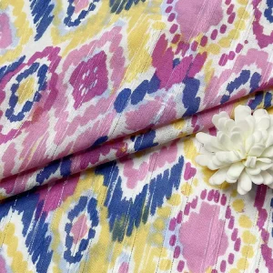 Woven Cotton Fabric Lurex Metallic Silver Dobby Texture Fabric Cotton Accept Custom Digital Ikat Printed Cotton Fabric