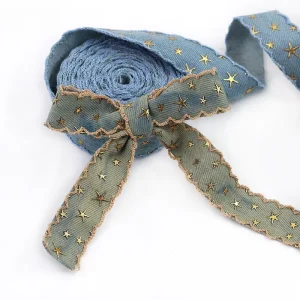 Woven Denim Tape Strap Coated Webbing Cowboy Eco-Friendly Star Pattern Polyester Ribbon Clothing DIY Accessories