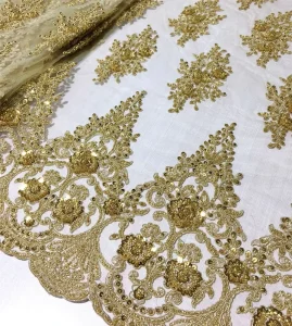 Woven Embroidery Gold Fabric for Dresses Bridal Wedding Accessories