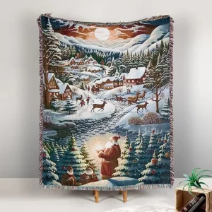Woven Jacquard 2Ply Polyester Cotton Four Seasons American Style Christmas Wall Hanging Throw Blanket Home Decor