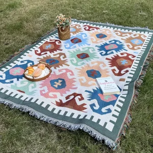 Woven Jacquard Household Blankets Minimalist Geometric Neutral Palette Multi Color Tapestry Picnic Blanket