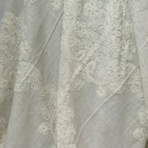 Woven Lace Fabric Plant Floral Motif Adhesive Linen Chain Stitch Embroidery Breathable 100% Polyester Home Textile