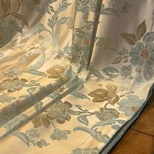 Woven Light Green Floral Pattern Fabric Living Room and Bedroom Curtains with Privacy