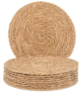 Woven Mat Round Placemats Natural Water Hyacinth Classic Farmhouse Rattan Adjustable Reusable Charger Dining Table Home Wedding