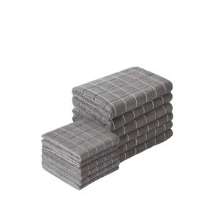 Woven Microfiber Kitchen Dish Towels Soft Super Absorbent Quick Dry & Lint Free 8 Pack (Plaid Pattern Gray)