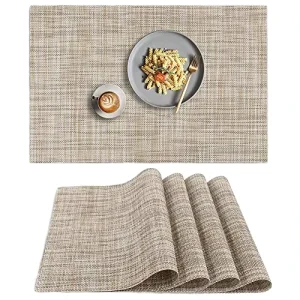 Woven PVC Placemat 4 PCS Non Slip Heat Resistant Place Mats Washable Set of 4 Water Resistant