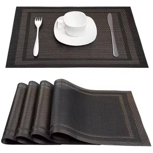 Woven PVC Rectangle Table Placemats Heat Resistant Washable Dining Table Mats for Kitchen & Restaurant