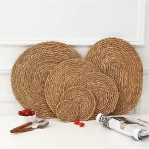 Woven Place Mats Round Rattan Charger Plates Seagrass Placemats Durable Straw Plate Chargers and Seagrass Pads & Pads