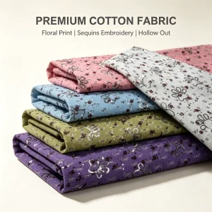 Woven Printed Perforated Cotton Denim Sequin Embroidery Customizable Fashion Cloth for Women’s Dresses and Skirts 330GSM