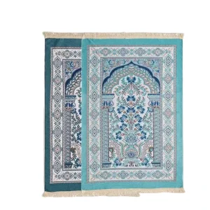 Woven Soft Turkish Floral Low Pile Washable Non Slip Islamic Travel Prayer Rug Bag Set