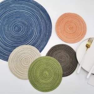 Woven Table Placemats and Coaster Round Cotton Dinner Table Mats Anti Slip Heat Resistant Place Mats Easy Clean