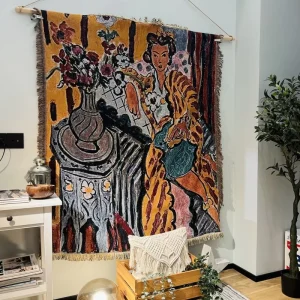 Woven Throw Blanket Tapestry Modern Rectangular Eco friendly Cotton Vintage Four Seasons Portable for Home Travel