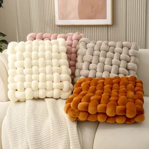 Woven Throw Pillow Square Plush Home Back Sofa Cushion Decorative Bay Window Mat Solid Color