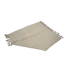 Woven cream blanket with 3D cross double twisted tassels