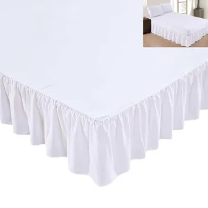 Wrap Around Ruffled Bed Skirt with Adjustable Elastic Belt 100% Polyester 200TC Anti-Pilling Easy to Put on Wrinkle Free