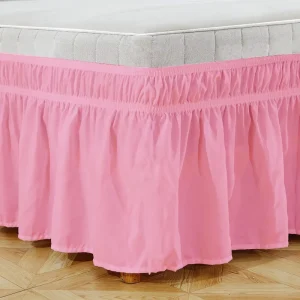 Wrap Around Ruffled Bed Skirt with Adjustable Elastic Belt Drop Easy to Put on Wrinkle Free Bedskirt Dust Ruffles Bed Skirt