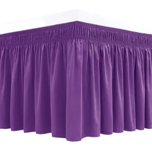 Wrap Bed Skirts Lavender Adjustable Elastic Dust Ruffles Easy Fit Wrinkle Silky Luxurious Fabric Machine Washable Customized
