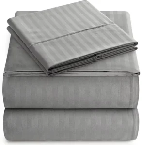 Wrinkle Free Microfiber Sheet Set with 1 Fitted Sheet 1 Flat Sheet 2 Pillowcases 4 Piece Striped Bed Sheets Set