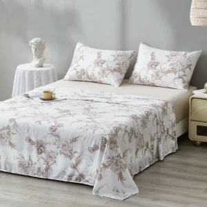 Wrinkle Free Queen Size Wedding Bedding Set 4Pcs Breathable Plant Woven Modern Printed Polyester OEKO TEX Certified