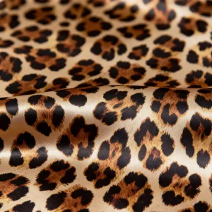 Wrinkle Resistant 100% Polyester Leopard Print Satin Fabric Woven Stretch Eco Friendly Lightweight for Pajamas Homewear