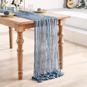 Wrinkled Handmade Biodegradable Coarse Polyester Folded Gauze Semi Transparent Table Runners for Wedding Birthday Parties