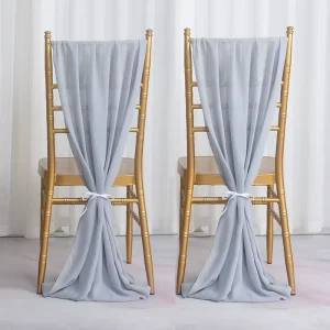 XinLan New Design Solid Plain Dusty Blue Chiffon Chair Sash Event Wedding Chair Decoration Chair Sash