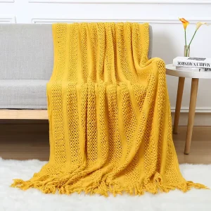 YI NUANN Custom Throw Blanket Solid Color Tassel Knitted Blankets for Sofa Decoration