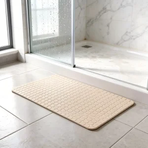YIJU Solid Transparent 70*40cm PVC Eco Friendly Bathroom Non Slip Bath Shower Mat with Suction Cups Drain Holes Bubble Massage
