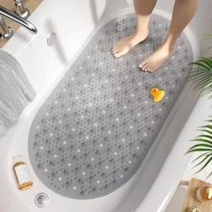YIJU Transparent Bathtub Mat Non Slip Bubble Oval Bath Tub Mat Bathroom Solid Pattern Bath Mat with Suction Cups and Drain Hole