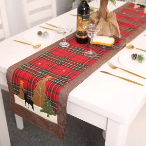 YUANQI YQ655 Christmas Embroidered Red Plaid 100% Polyester 35x180CM Table Runner & Napkin Set Home Decoration