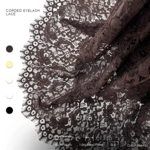 YY French Eyelash Lace Fabric 145cm Width Cotton Blend Chocolate Corded Lace Fabric for Couture Dress Design