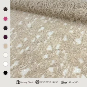 YY Heavy Floral Stretch Lace Fabric Nylon Poly Spandex Soft 3D Feather Effect Stretch Lace Fabric for Women Garments