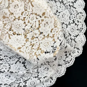 YY Premium Quality Floral Cotton Nylon Lace with Soft Eyelash Edge White Lace Fabric for Bridal & Evening Wear