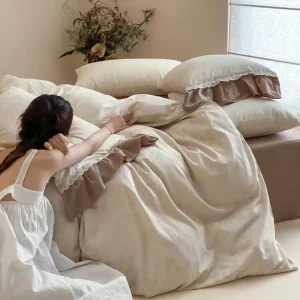 Yarn Dyed Linen Cotton Jacquard 4 Piece Bedding Set Modern Breathable Eco Friendly Home Textile