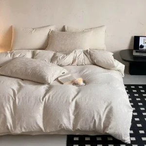 Yarn Dyed Linen Cotton Jacquard 4 Piece Bedding Set Modern Breathable Wrinkle Resistant Home Textile