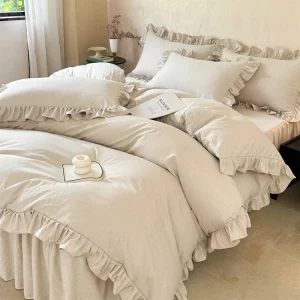 Yarn Dyed Lotus 100% Polyester Breathable Durable All Season Bed Skirt 4 Piece Set Victoria’s Secret Style Bedding