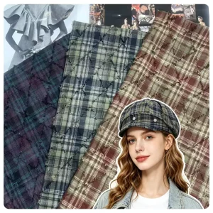 Yarn Dyed Plaid Fabric With Diamond Frayed Embroidery Vintage Check Cloth for Dress Shirt Coat Hats Bags Custom Acceptable
