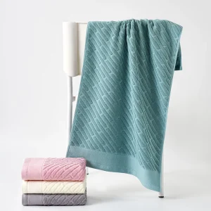 Yarn Dyed Striped Cotton Bath Towel Solid Color Block High Density Absorbent Jacquard Bath Sheet